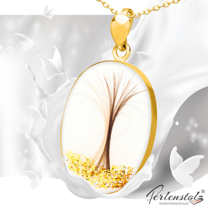 Muttermilchschmuck mit Haaren Lebensbaum | Memoria Gold Glitzer