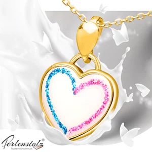 Muttermilch Anhänger Amore in Gold mit zwei Herzen aus Glitzer für Junge und Mädchen